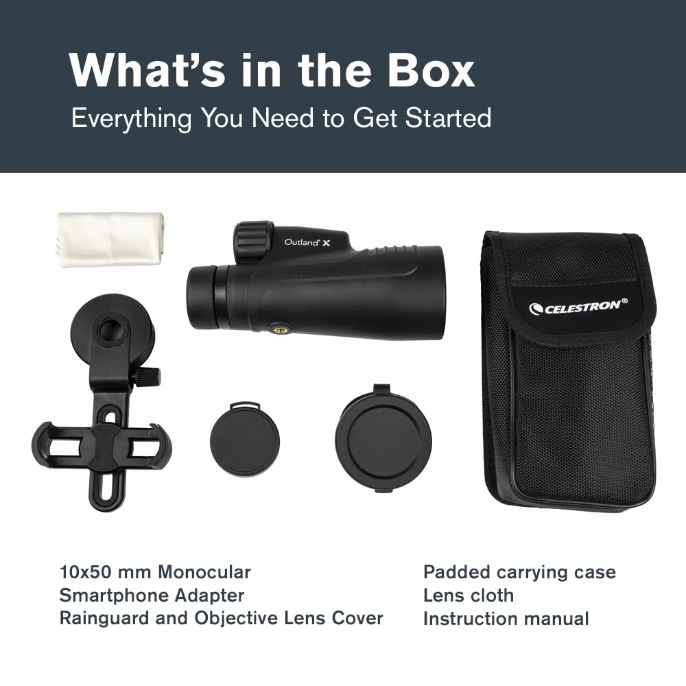 Celestron Outland X 10x50 monocular wide field of view helps track moving subjects.