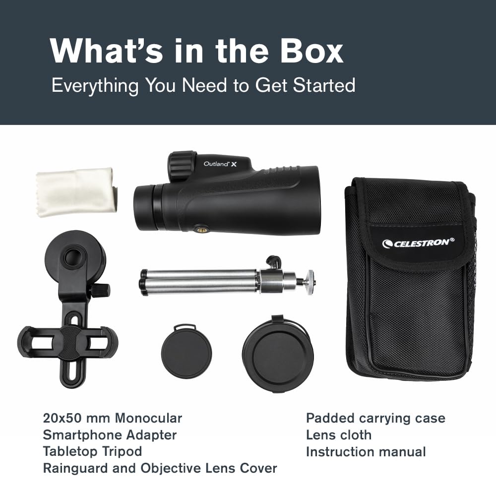 Celestron Outland X 50mm objective lens captures more light for brighter images.