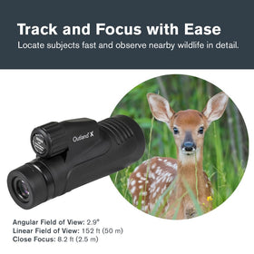 Celestron Outland X twist-up eyecup accommodates eyeglasses and full field.