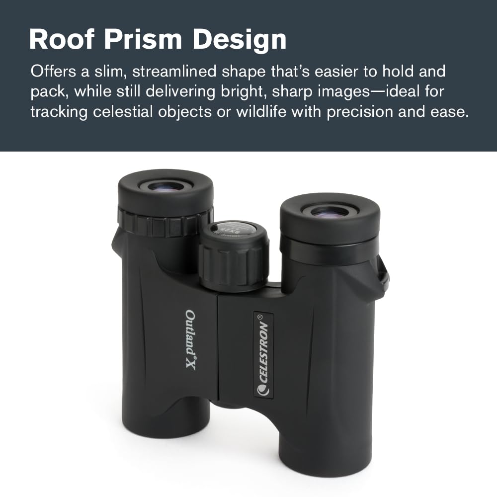 Celestron Outland X 8x25 binoculars wide 8.2 degree field of view for scanning landscapes