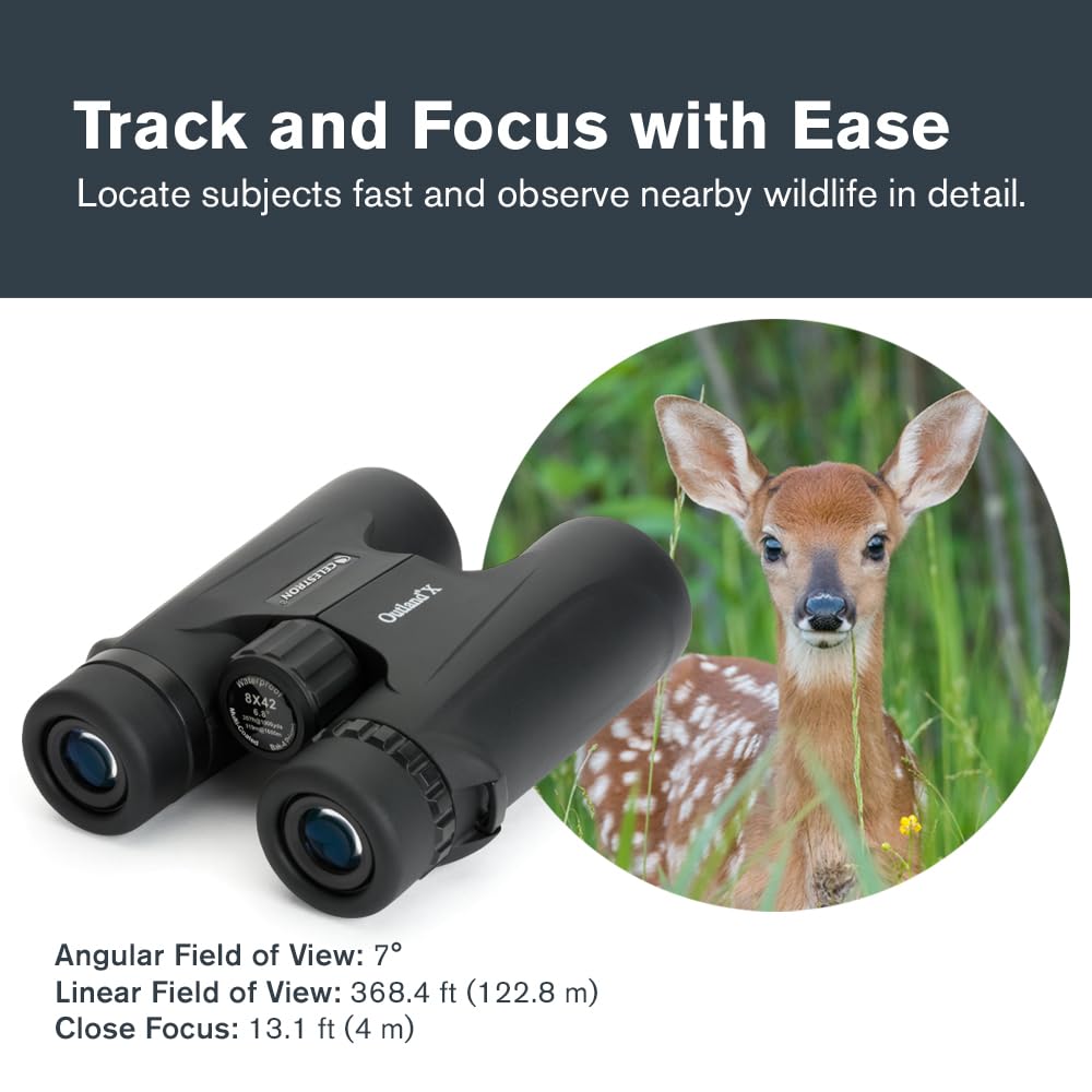 Wide 7° field of view to track movement across open landscapes
