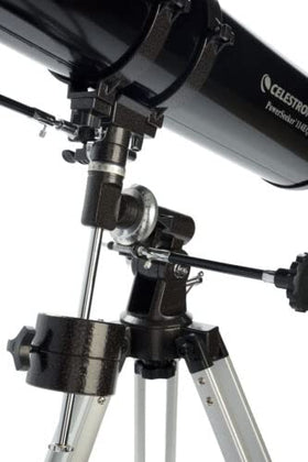 Celestron PowerSeeker 114EQ accessory tray keeps tools organized.