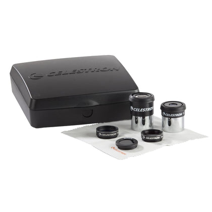 Celestron front package showing kit layout and case for organized transport