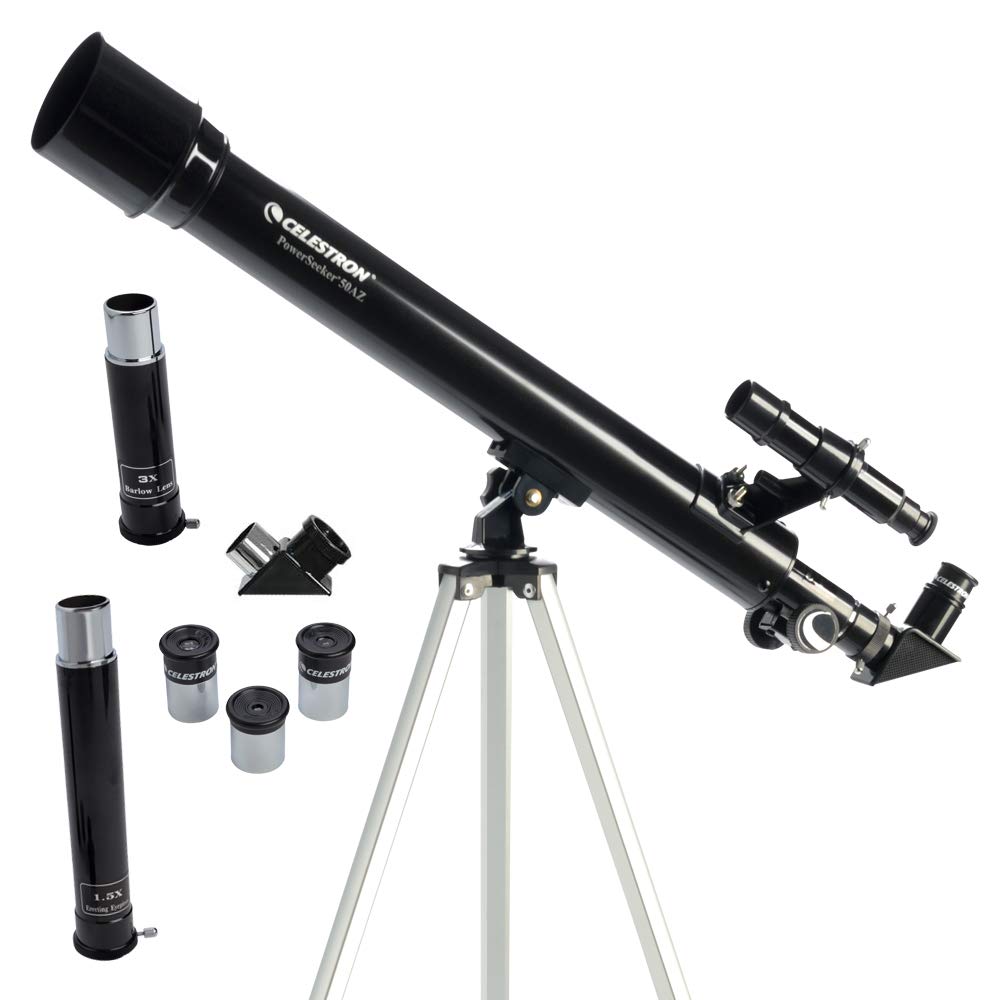 Celestron PowerSeeker 50AZ front view for easy stargazing and quick setup.