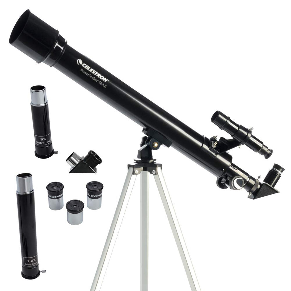 Celestron PowerSeeker 50AZ front view for easy stargazing and quick setup.