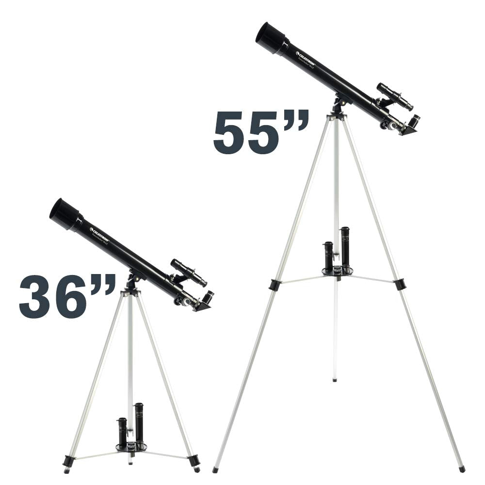 Celestron PowerSeeker 50AZ portable tripod enables on-the-go stargazing.