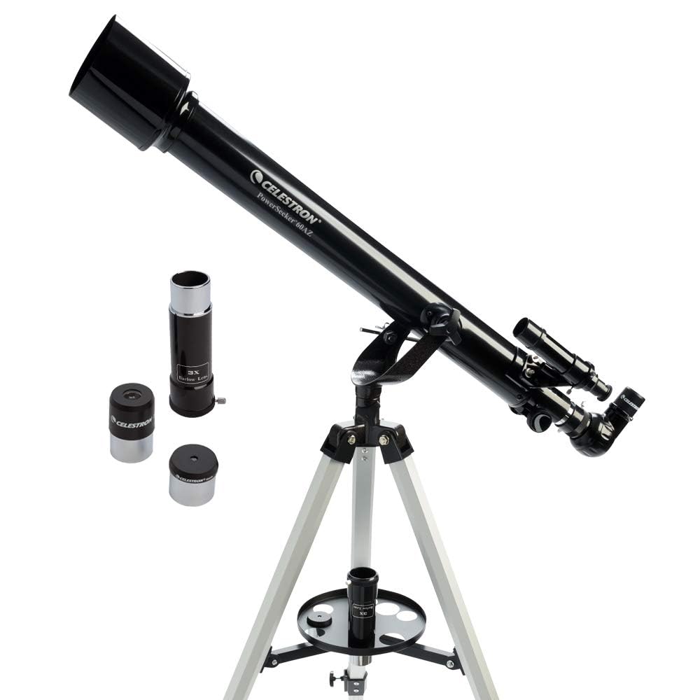 Celestron PowerSeeker 60AZ front view highlighting portable beginner-friendly design