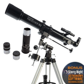 PowerSeeker 70EQ eyepieces expand viewing options for planets and lunar detail.