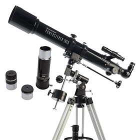 PowerSeeker 70EQ telescope on a sturdy mount ready for beginner stargazing.