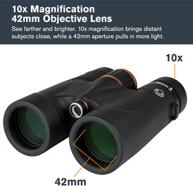 Celestron Regal ED 10x42 waterproof and nitrogen-filled for fog-free viewing.
