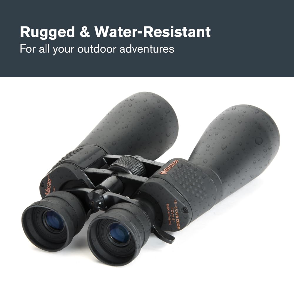 Celestron SkyMaster eyepiece view with fold-down cups for glasses wearers