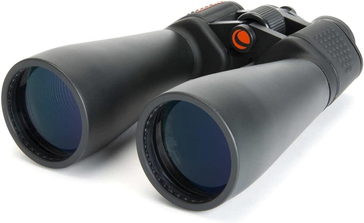 Celestron SkyMaster 15x70 binoculars front view with large 70mm objectives for bright viewing.