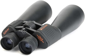 Celestron SkyMaster 15x70 mounted on a tripod for stable long-range viewing.