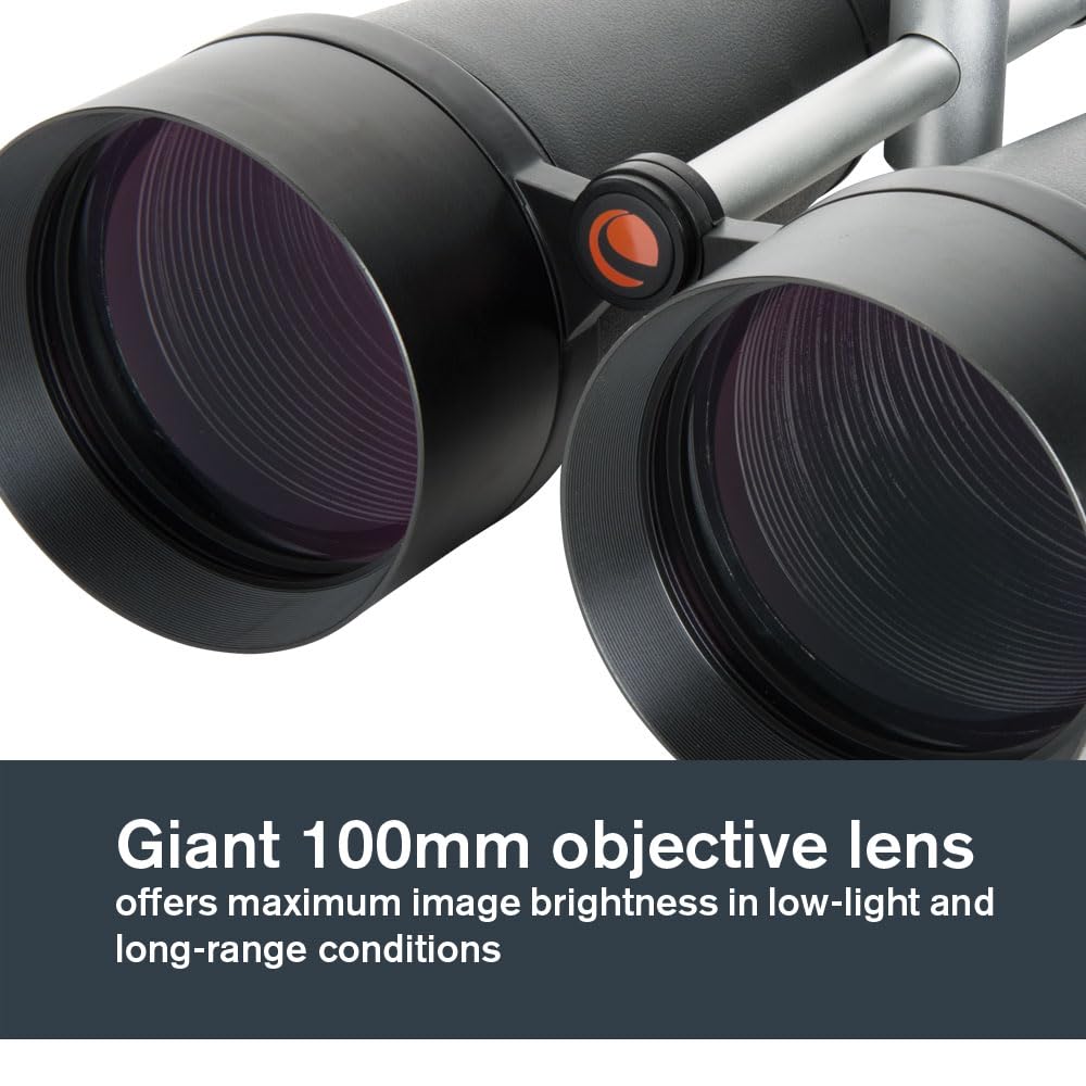 Celestron SkyMaster 25x100 shown with tripod adapter for stable long-distance use
