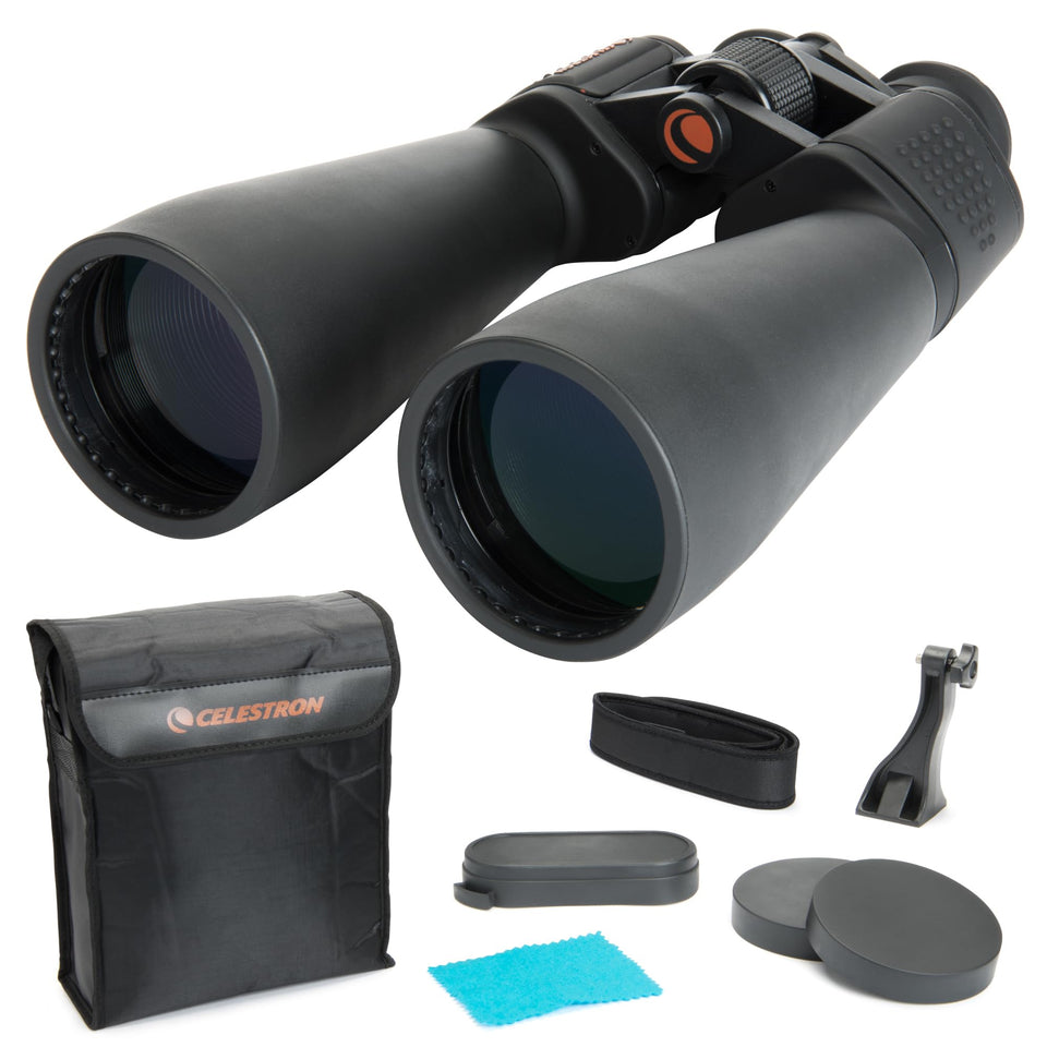 Celestron SkyMaster 25x70 front view shows large 70mm lenses for distant viewing