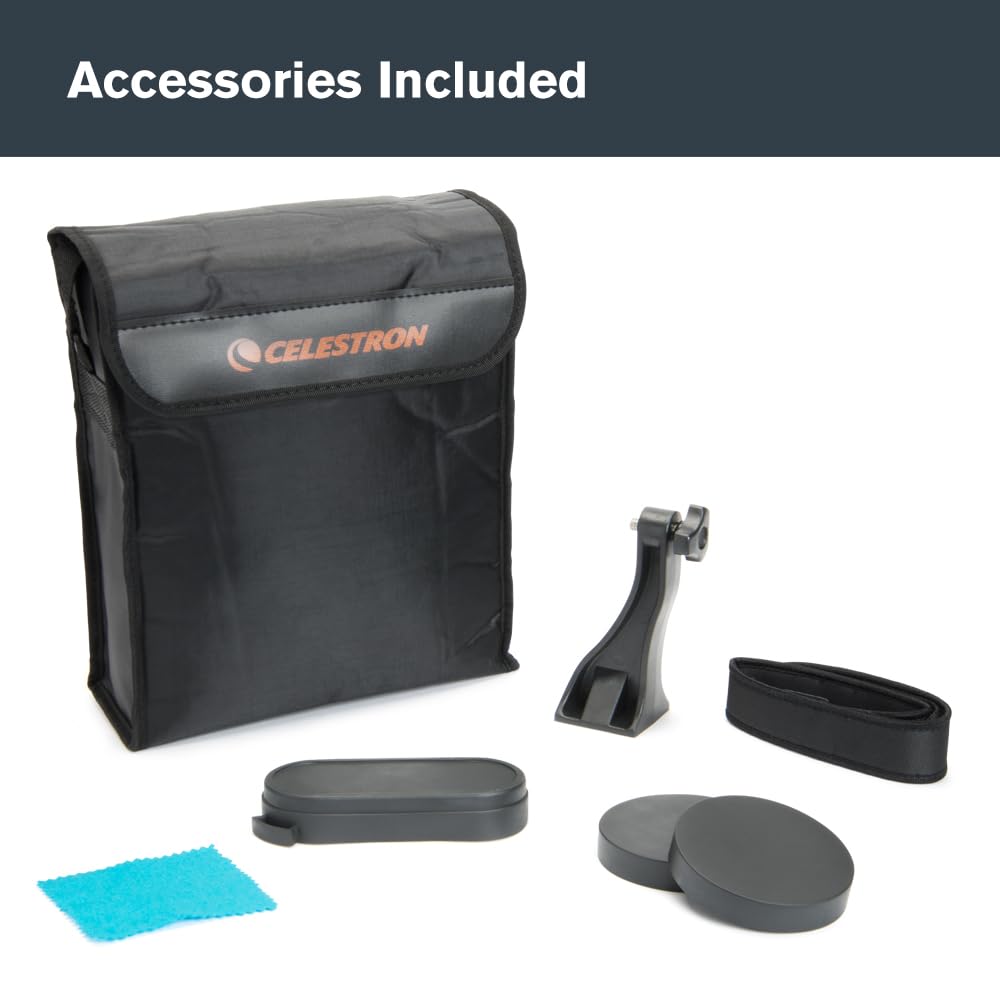 Celestron SkyMaster 25x70 includes tripod adapter, case, and accessories