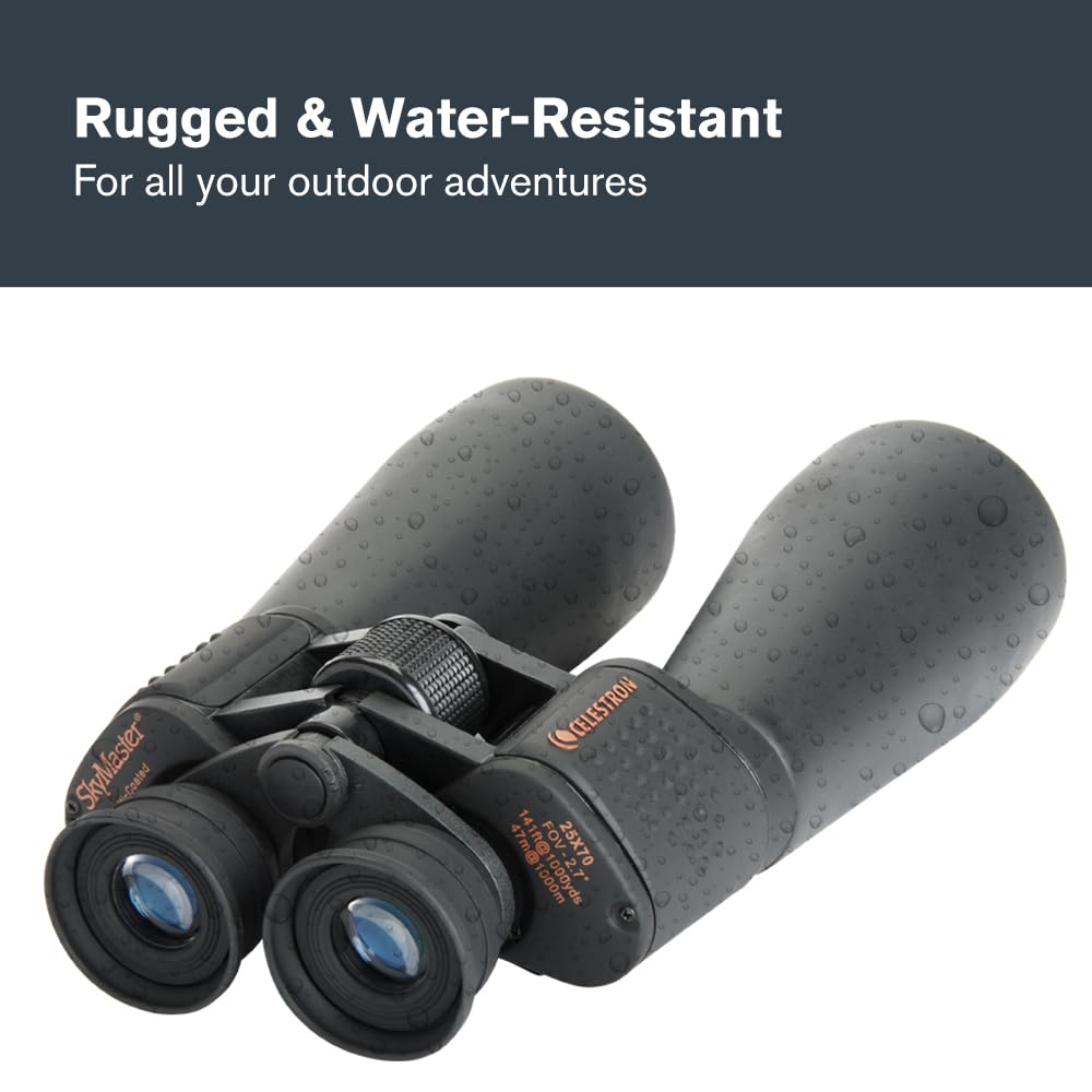 Celestron SkyMaster 25x70 includes water-resistant housing for outdoor use