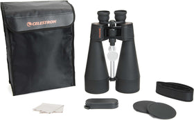 Fold-down eyecups on Celestron SkyMaster allow comfortable viewing with glasses.