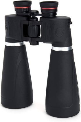 Celestron SkyMaster Pro 15x70 eyepieces close-up showing optics and coatings.