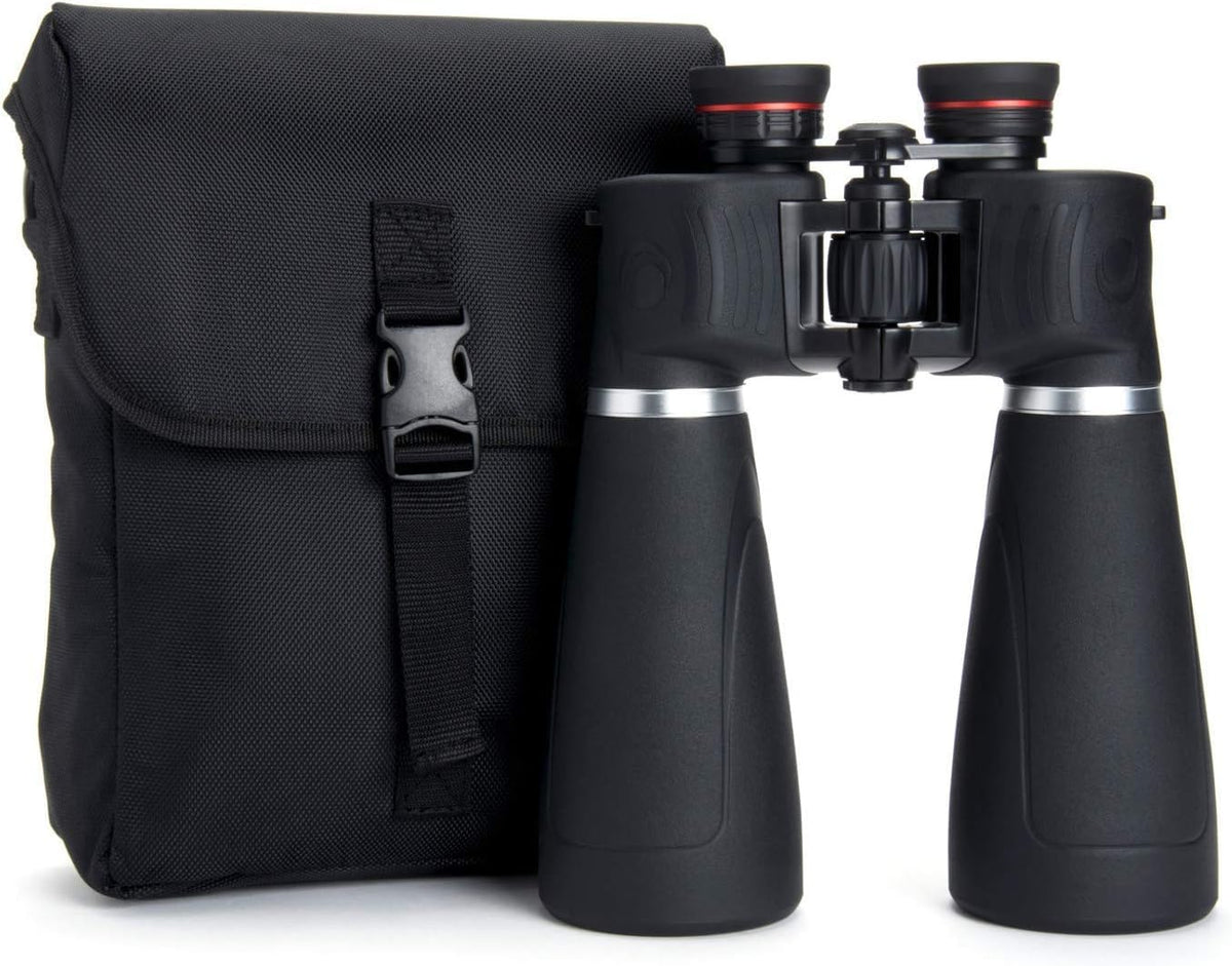 Celestron SkyMaster Pro 15x70 objective lenses emphasizing light gathering.