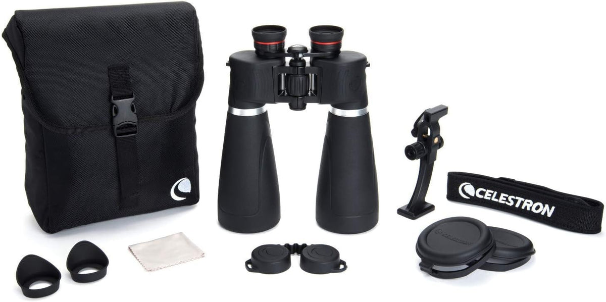 Celestron SkyMaster Pro 15x70 with tripod adapter for stable long sessions.