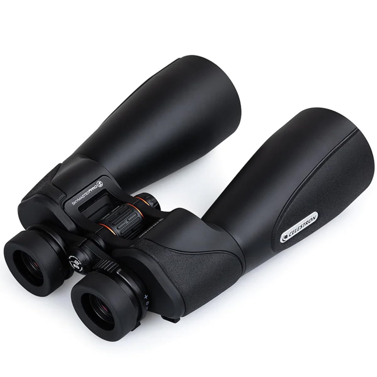 Celestron SkyMaster Pro ED 15x70 binocular on tripod for stable viewing.