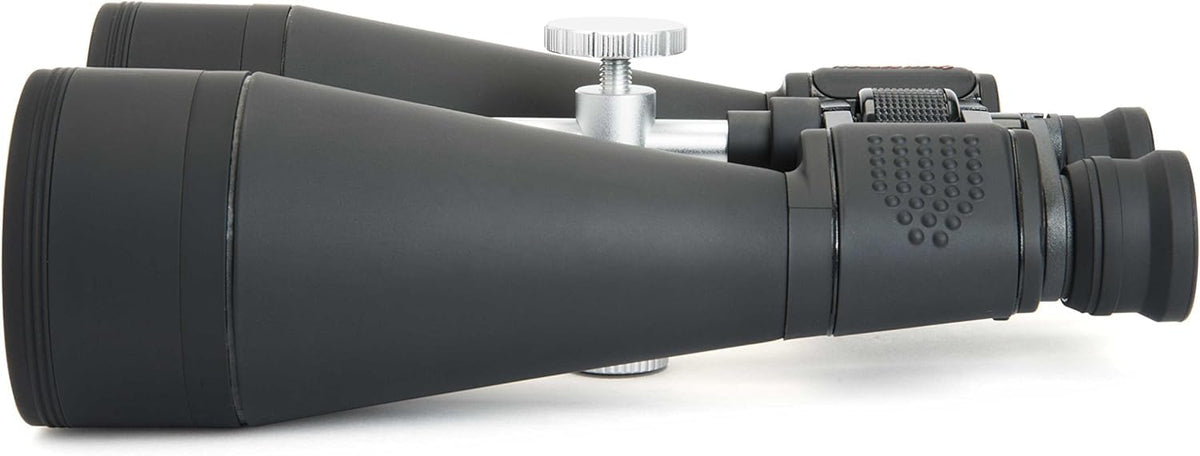 Rugged rubber-armored body of Celestron SkyMaster provides secure grip and weather resistance.