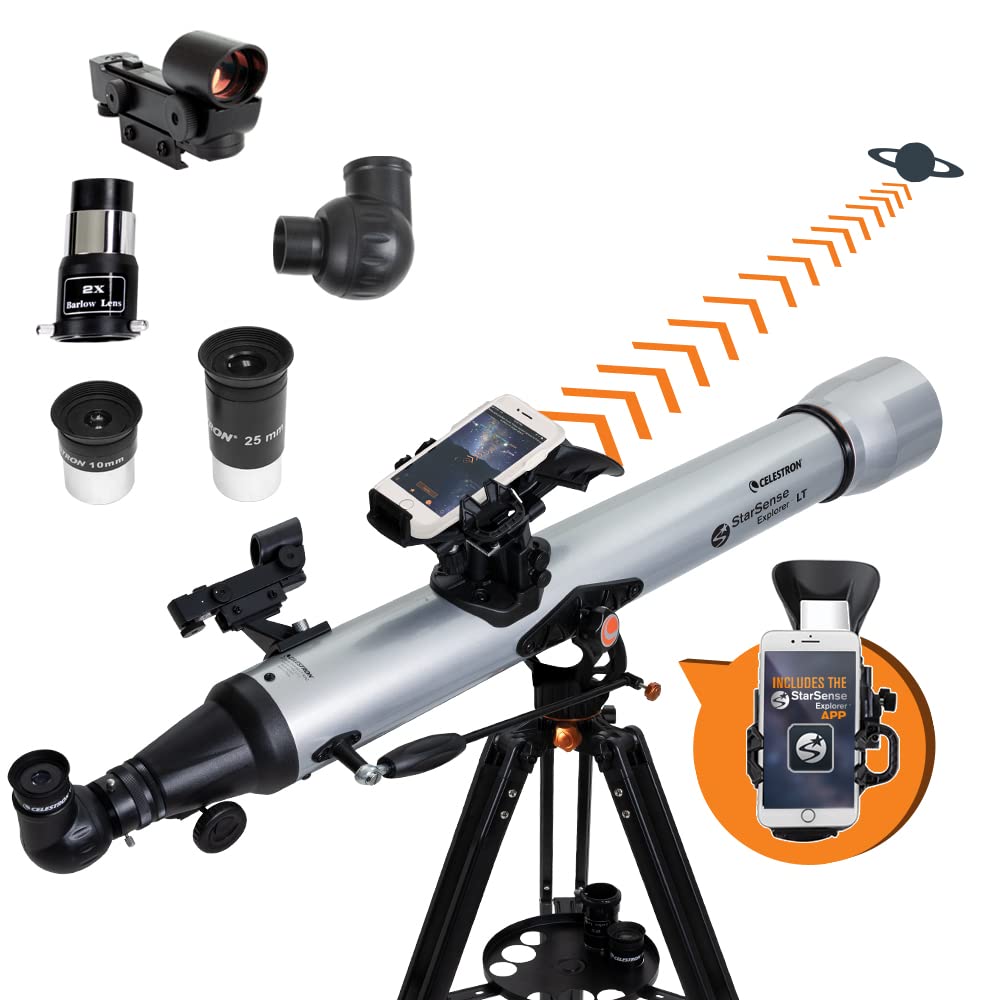 Celestron StarSense LT80AZ smartphone dock enabling easy sky tours with guided targets.