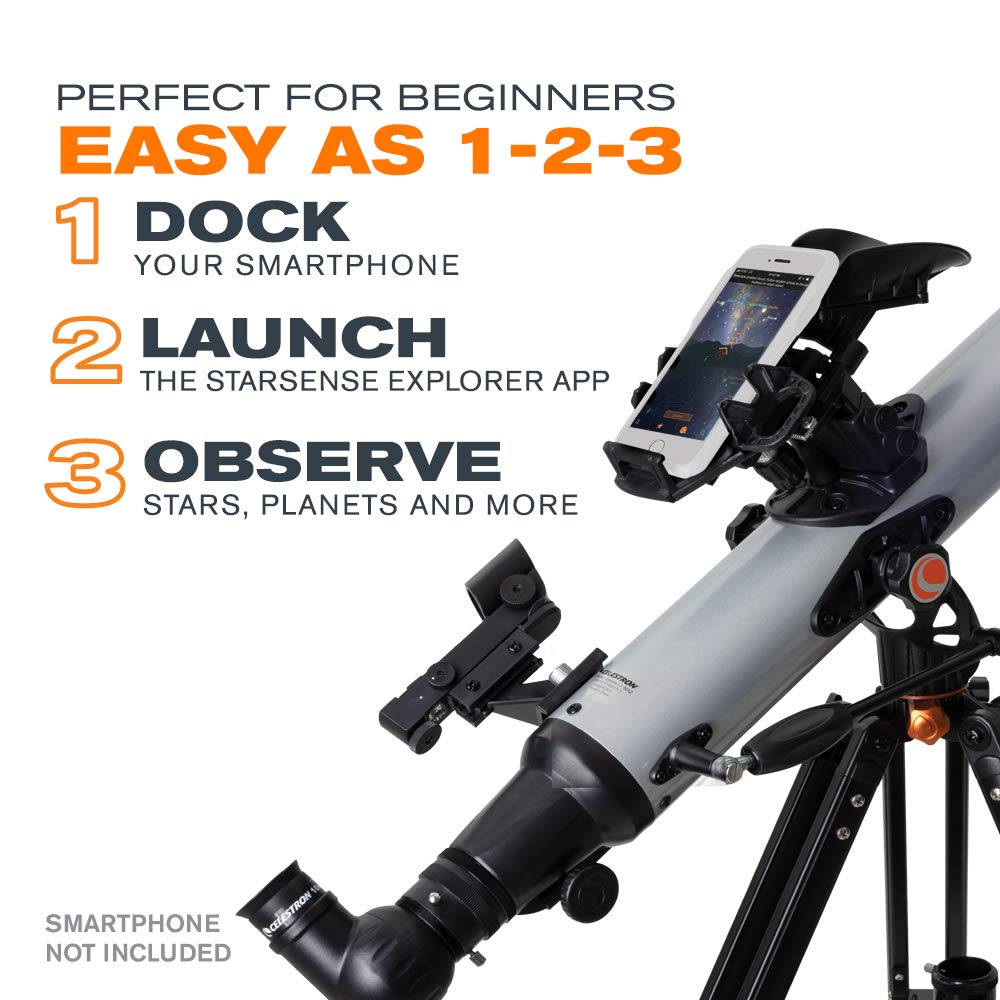 Celestron StarSense LT80AZ 80mm refractor delivers bright lunar and planetary views.