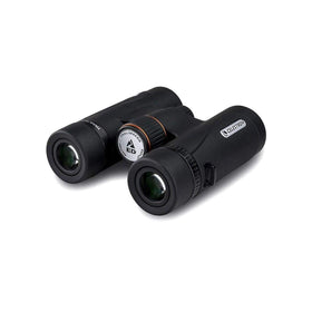 Celestron TrailSeeker ED 10x32 binocular side profile emphasizes ergonomic grip for all day use.