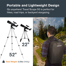 Celestron Travel Scope 50 in backpack for travel-ready observing
