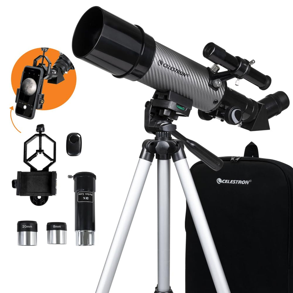 Celestron Travel Scope 60DX packed in the included padded backpack for travel.