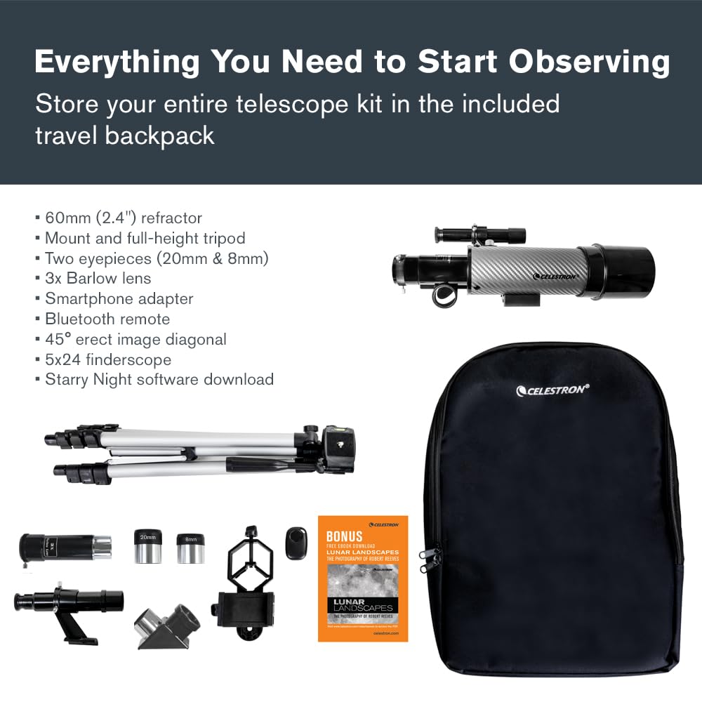 Celestron Travel Scope 60DX smartphone adapter used to capture views.