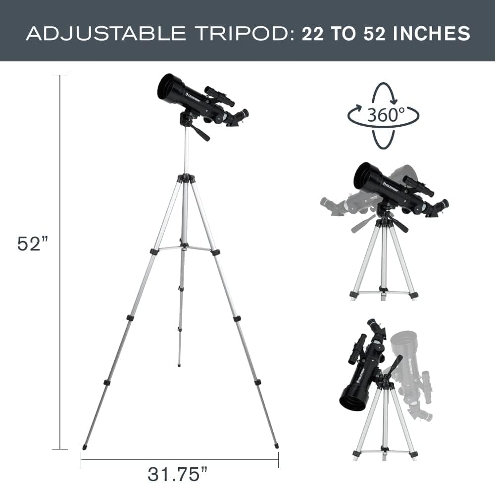 Celestron Travel Scope 70 backpack enables easy travel and storage.