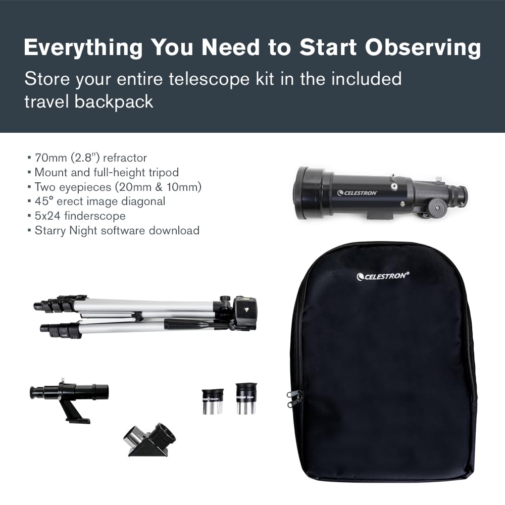 Celestron Travel Scope 70 10mm eyepiece reveals close lunar details.