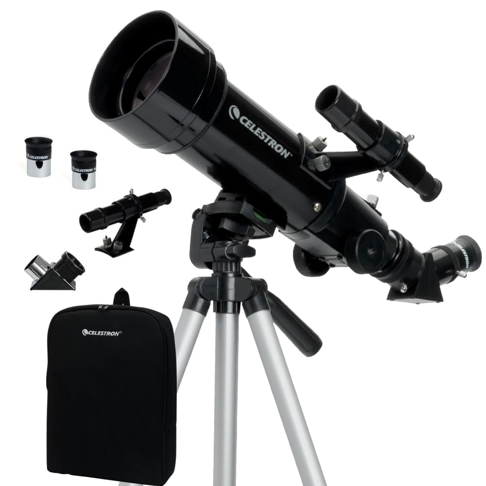 Celestron Travel Scope 70 front view for crisp day and night observations.