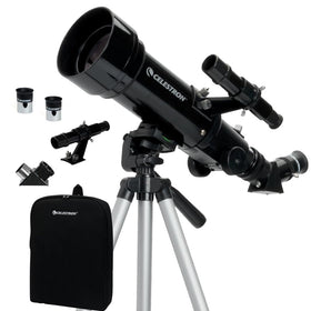 Celestron Travel Scope 70 front view for crisp day and night observations.