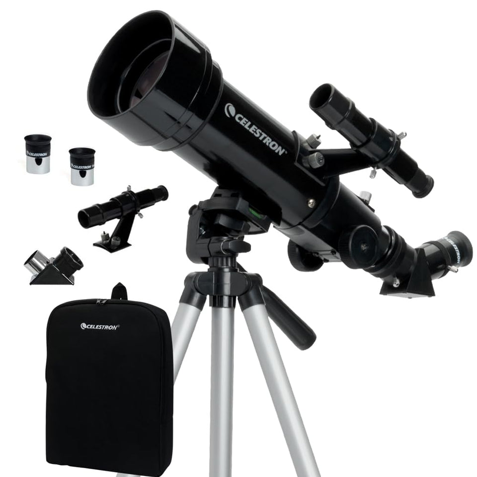 Celestron Travel Scope 70 front view for crisp day and night observations.
