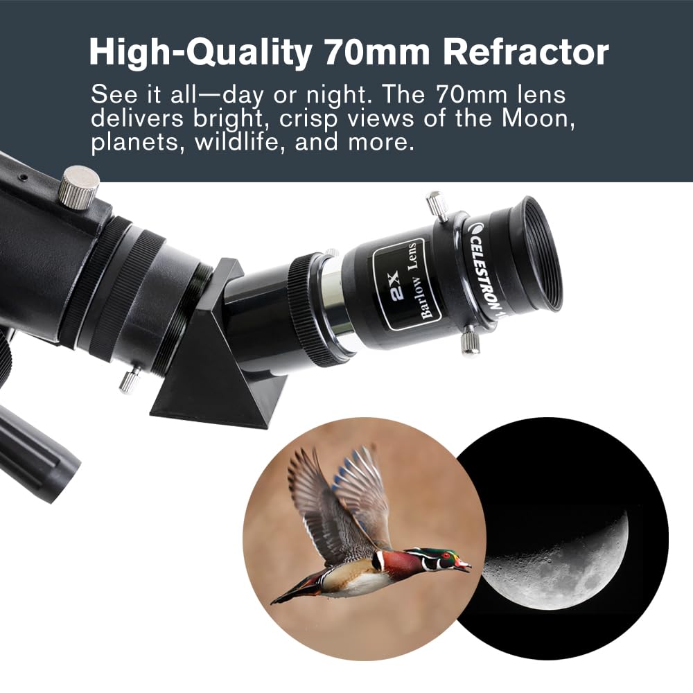 Celestron Travel Scope 70DX 2x Barlow expands magnification options