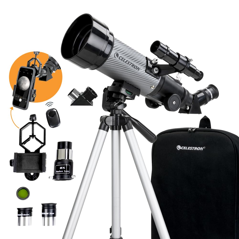 Celestron Travel Scope 70DX front view for portable stargazing