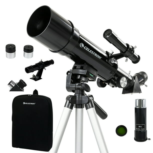 Celestron Travel Scope 60 front view showing compact refractor and lens caps, ideal portability