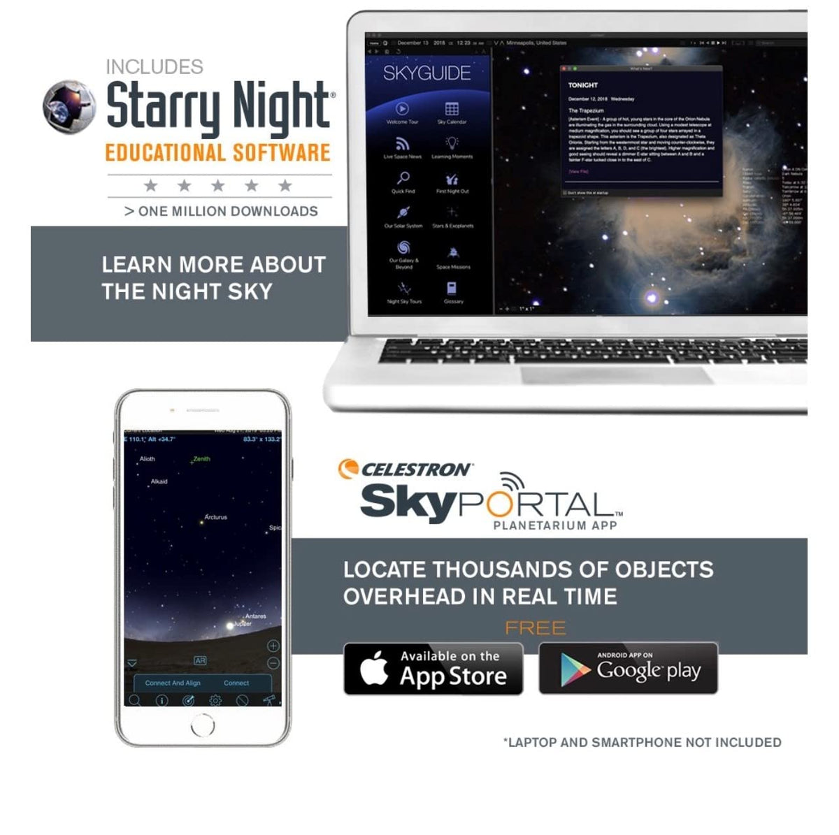Celestron positioned on tripod under stars for casual night sky viewing and astrophotography