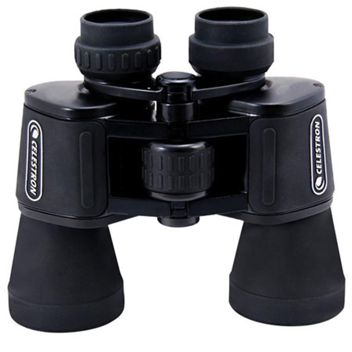 Celestron front view showing binoculars and brand, clear optics for brighter images