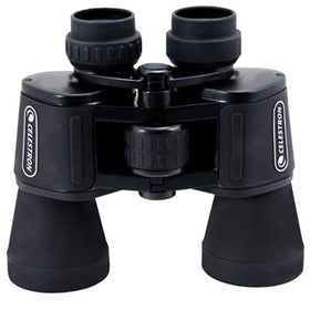 Celestron front view showing binoculars and brand, clear optics for brighter images