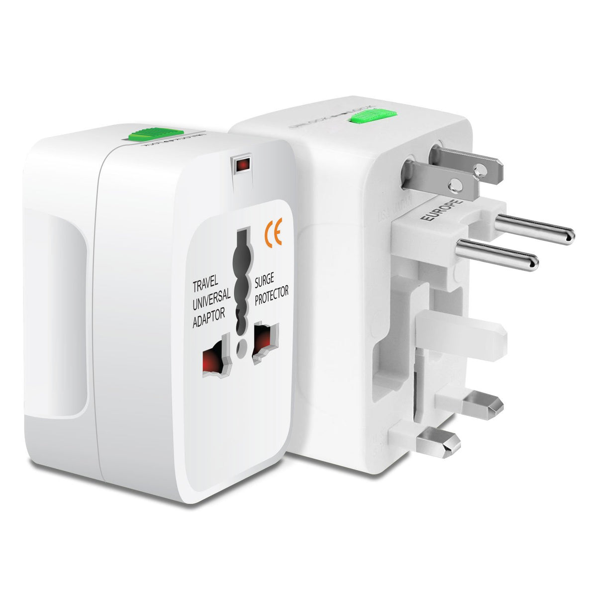 Cellet front view of adapter showing ports and compact design for easy travel