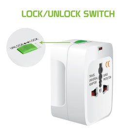 Cellet lock button closeup with user locking pins for secure outlet connection