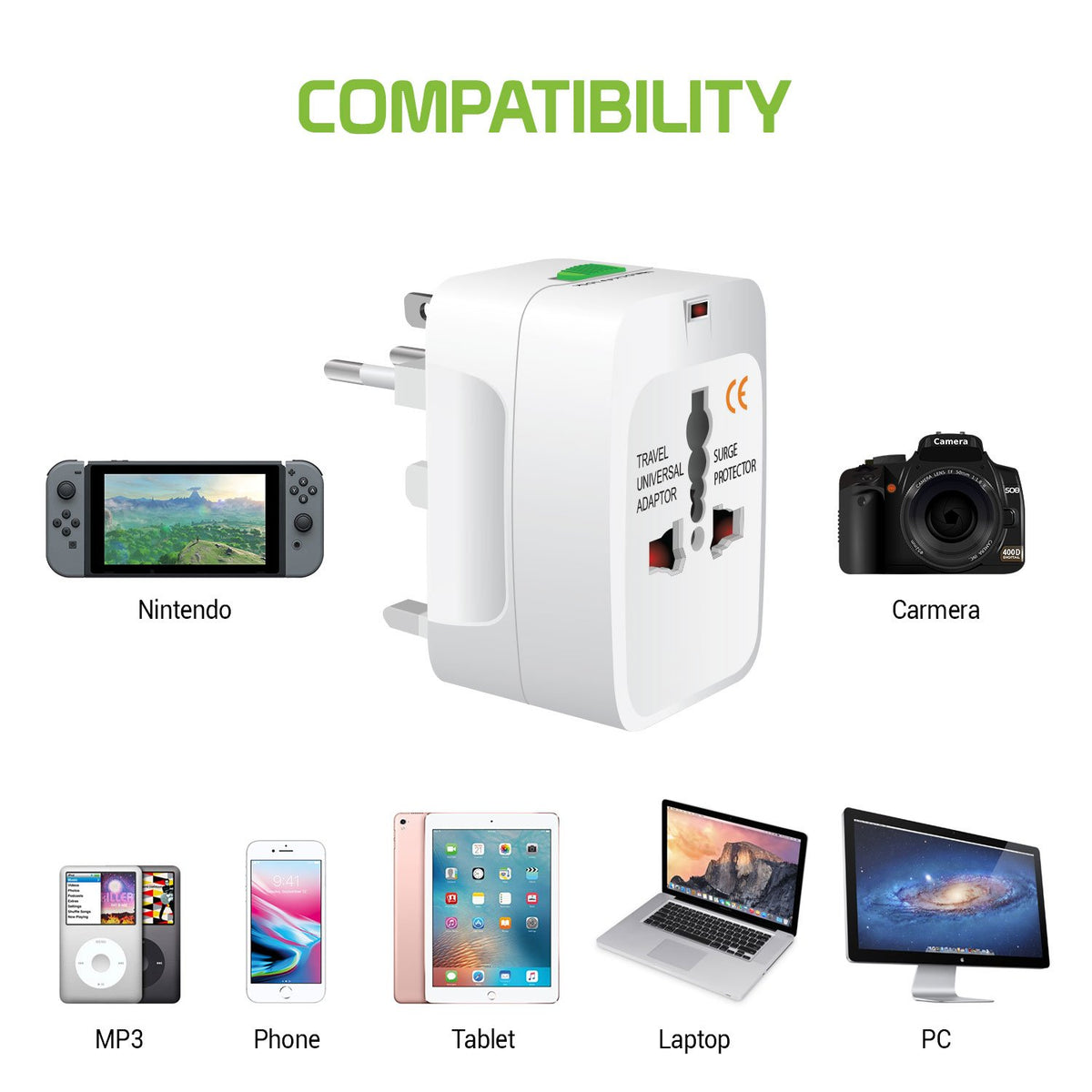 Cellet with pins extended to show UK and EU plug options for seamless use