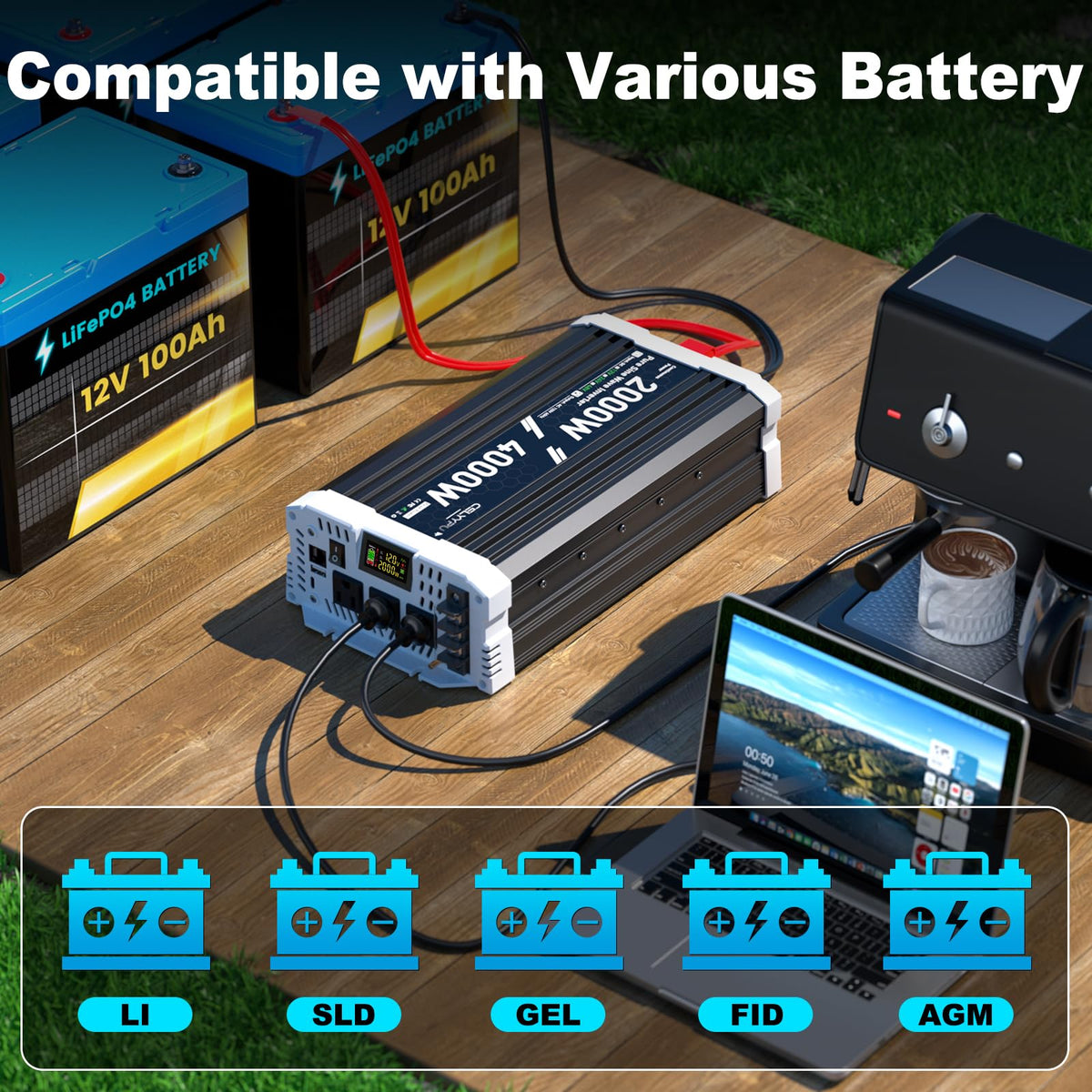 Three 15A AC sockets on CELYYPU inverter for versatile outlets