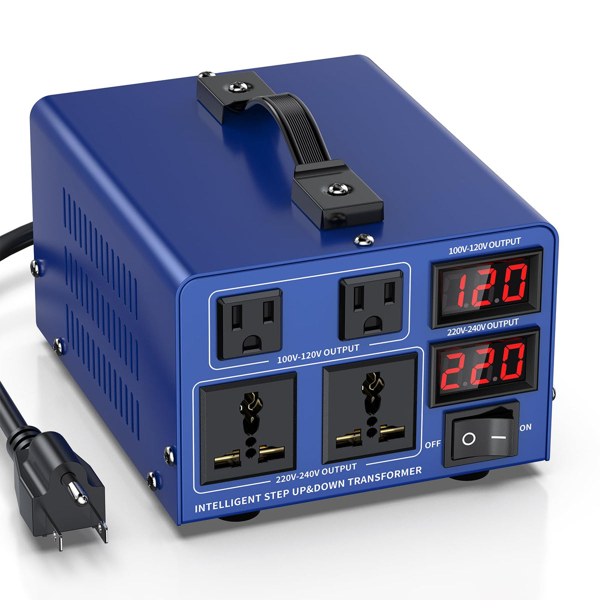 CELYYPU 5000W transformer front view highlighting rugged build for reliable power conversion