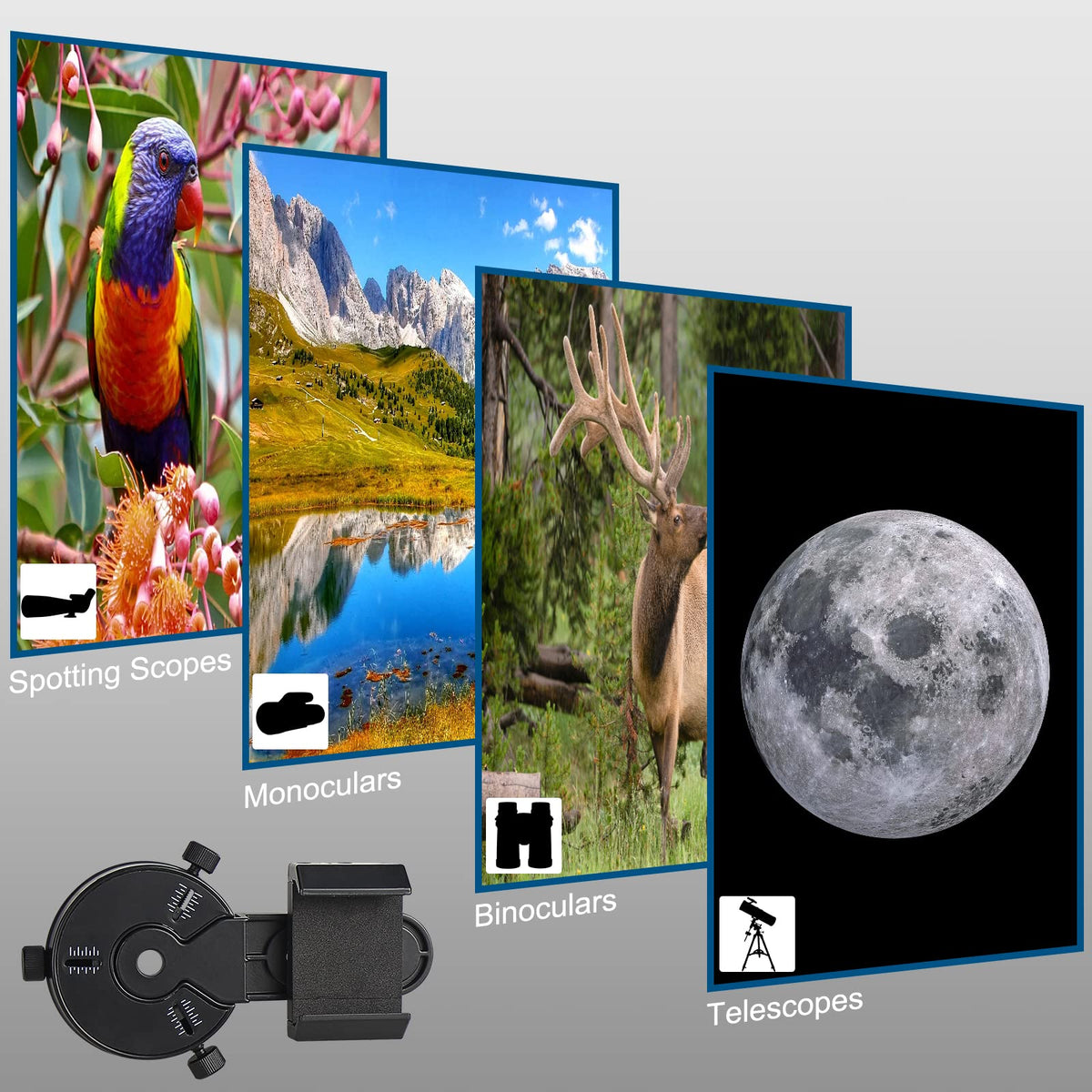CELTICBIRD adapter mounted on spotting scope demonstrating steady photos benefit